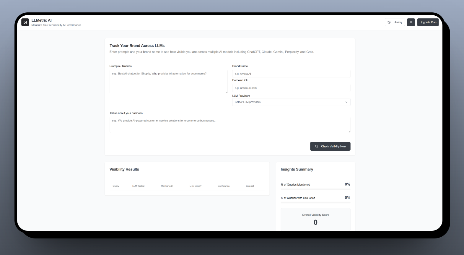 LLMetric AI Dashboard Screenshot